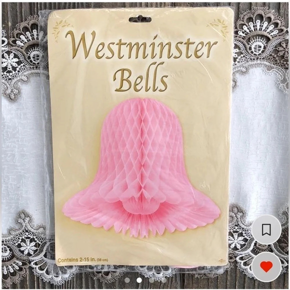 Vintage Tissue Wedding Bells Beistle Honeycomb Pink NWT - Picture 2 of 4